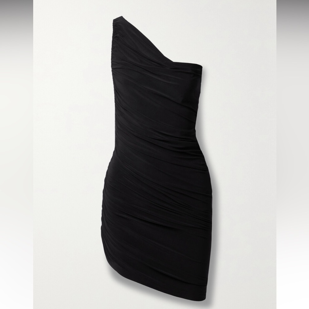 NORMA KAMALI Diana one-shoulder ruched stretch-jersey mini dress, XS, brand new